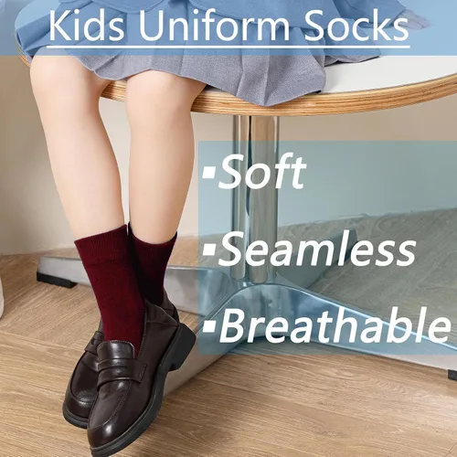 Vista 3 de Calcetines de algodón sin costuras para niños y niñas, calcetines escolares de vestir, 6 pares