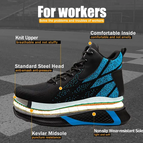 Vista 4 de ARCHINSERT Zapatos de punta de acero para hombres y mujeres, zapatos de seguridad indestructibles, resistentes al deslizamiento, puntera de acero