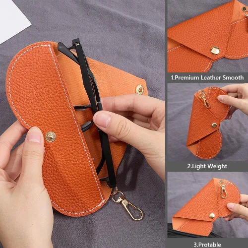 Vista 5 de CREATCABIN Funda de cuero para lentes de sol, portátil, delgada, suave, ligera, con cierre, paño de limpieza, regalo para mujeres, hombres, familia