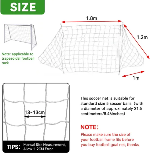Vista 2 de Redes de fútbol, red de fútbol para niños para reemplazo de portería de fútbol de 6 pies x 4 pies