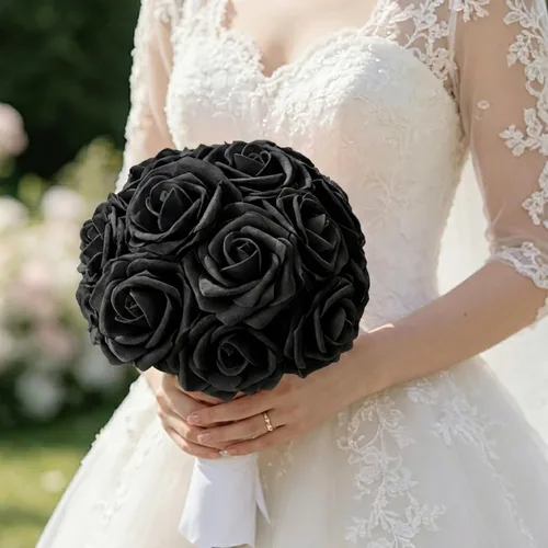 Vista 6 de Aegero Flores artificiales, 25 rosas falsas de espuma con tallos para ramos de boda, centros de mesa de despedida de soltera, arreglos, mesas