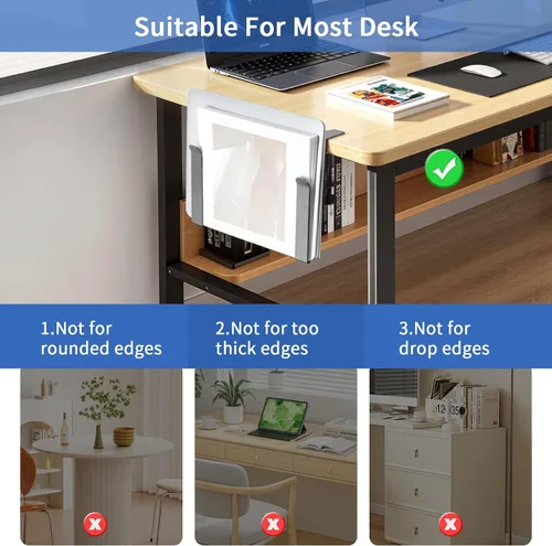 Vista 7 de LUKETURE Soporte lateral ajustable para laptop, soporte para portátil sin taladro, almacenamiento debajo del escritorio, soportes para portátiles