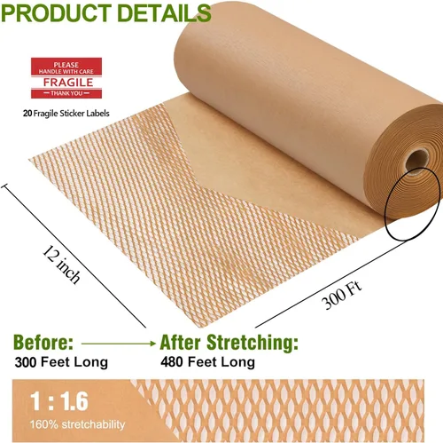 Vista 2 de Papel de embalaje para mover 12 x 300 pies, papel de embalaje de panal de abeja, papel de embalaje para mudanza/envío/embalaje, suministros de rollo