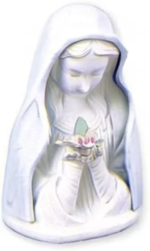 Vista 2 de Estatua de Virgen María - Estatua de busto de Madonna de porcelana azul y blanca de cerámica de 7 1/2 pulgadas + tarjeta de oración Lourdes