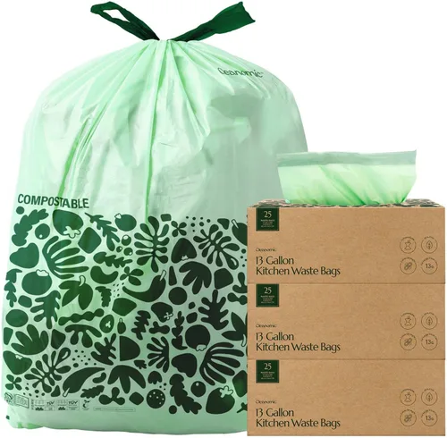Vista 9 de Bolsas de basura compostables* Cleanomic con cordón (13 galones, 25 unidades, altas), certificadas BPI para compost de cocina