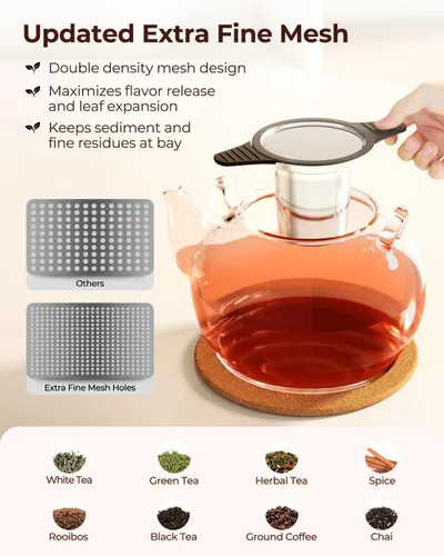 Vista 2 de Reinmoson Coladores y Filtros Grandes para Té Suelto de Una Taza, Infusores de Té de Malla Extra Fina de Acero Inoxidable 304 y Silicona de Grado
