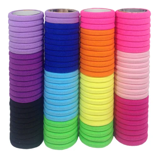 Vista 7 de J-MEE Bandas para el cabello, 100 piezas de coleta de algodón sin costuras, accesorios para cabello grueso (negro)