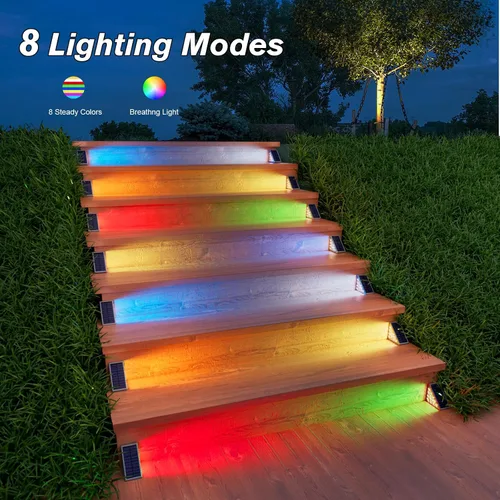 Vista 3 de VOLISUN Paquete de 6 luces solares para escaleras, 7 colores fijos, luces solares para escalones al aire libre, impermeables, IP67, luz LED