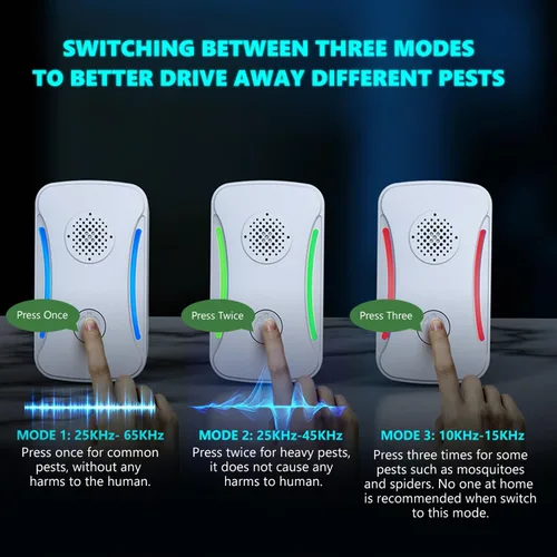 Vista 4 de Paquete de 6 repelentes ultrasónicos de control de plagas con 3 modos, repelente electrónico de arañas en interiores para insectos, cucarachas