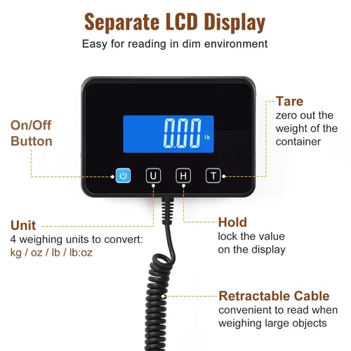 Vista 3 de Miseyo Balanza de Envío Digital de Alta Resistencia de 660 Libras - Balanza Postal de Acero Inoxidable de Alta Precisión de 0.7 oz para Paquetes