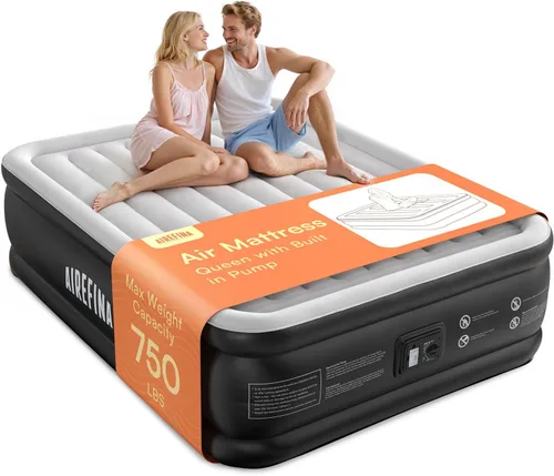 Vista 10 de Airefina Colchón de aire Queen con bomba incorporada, colchón inflable elevado cómodo con bolsa de transporte, cama de aire probada de fugas de 48