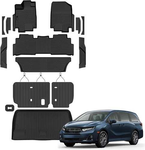 Vista 30 de Auxko Alfombrillas para todo tipo de clima, tapete de carga con respaldo para Honda Pilot 8 pasajeros 2016-2022, forros de elastómero termoplástico
