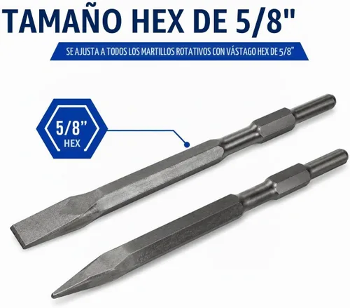 Vista 3 de XtremepowerUS Juego de cinceles de martillo hexagonal de 5/8 pulgadas, 2 piezas de punta de 11 pulgadas y puntas de cincel de demolición planas