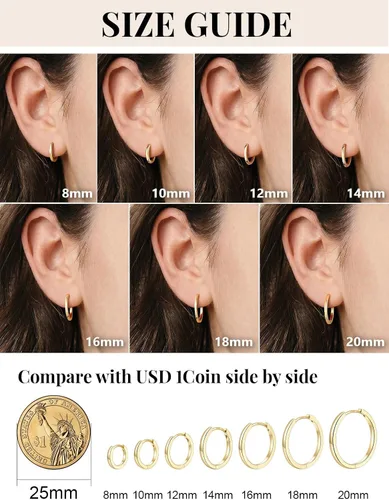 Vista 5 de Aretes de aro chapados en oro de 14 quilates para mujer, aretes de Dorado