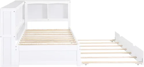Vista 8 de DEINPPA Sofá cama Twin Captain con nido y puertos USB, marco de cama de plataforma de madera con cabecera en forma de L para niños, adolescentes