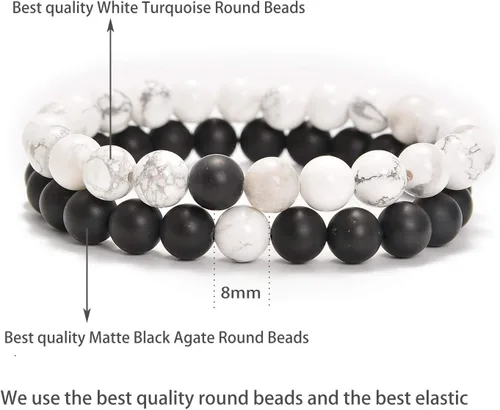 Vista 2 de AD Beads 2 pulseras elásticas de cuentas de distancia para él y para ella, pulsera de yoga de piedra natural