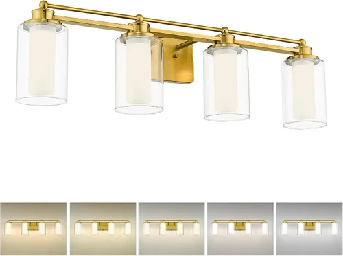 Vista 17 de HWH - Lámpara de tocador cromada con 5 luces sobre espejo, lámpara de pared moderna para baño, 37 pulgadas, acabado cromado, 5HLT63B-5W CH