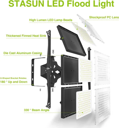 Vista 22 de STASUN - Luz de inundación LED para exteriores, 150 W, 15000 lúmenes, 6000 K, luz blanca IP66, impermeable, luz de estacionamiento comercial, 3