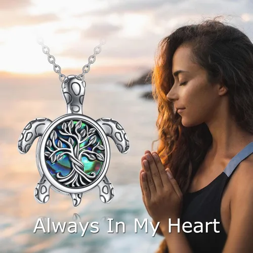 Vista 5 de YFN Collar de urna para cenizas con abulón de plata de ley tortuga marina búho perro flor de oto mariposa regalo de joyería para mujeres y niñas 182