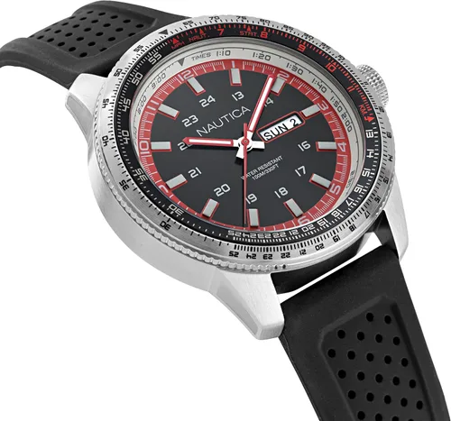 Vista 3 de Nautica Reloj NAPP39S22 Pier 39 con correa de silicona grisnegro y rojonegro, Negro
