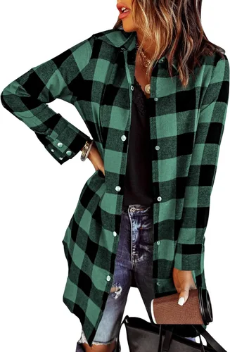 Vista 18 de EVALESS Chamarra Shacket de Cuadros con Bloques de Color para Mujer, Ropa de Otoño, Conjuntos de Moda 1b marrón