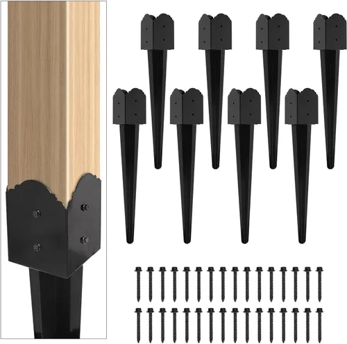 Vista 6 de Anclaje de poste de valla WIMART 4"x4", Anclaje de poste de valla de metal resistente con punta de clavado 4"x4" para buzón, comedero de pájaros