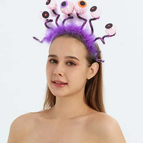Vista 6 de Diademas de Halloween realistas de terror fantasma, azul, naranja, rojo, sombrero de ojos, accesorios para el cabello, diademas para mujeres