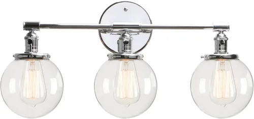 Vista 20 de PERMO Aplique de Pared Industrial Vintage con Mini Pantalla Globo Redonda de Vidrio Transparente Soplado a Mano de 5.9" (Cromado)