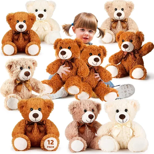 Vista 9 de Zhanmai 12 piezas de oso de peluche de 14 pulgadas, operación a granel, regalos de graduación 2025, oso de peluche a granel para regalos de Marrón