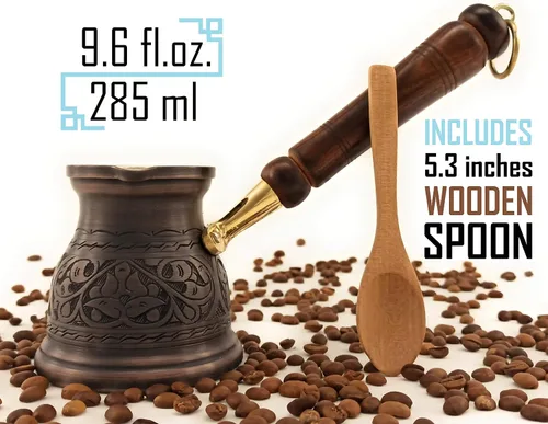 Vista 2 de DEDE Copper - Serie IST (M-9.6 fl oz) Olla de café árabe griego griego grabada de cobre macizo más grueso, cafetera para estufa, Cezve, Jezve Antiguo