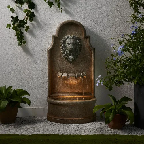 Vista 13 de Glitzhome Fuente de agua para exteriores con luz LED y bomba, moderna fuente de poliresina de 5 niveles y esfera para exteriores, fuente de cascada