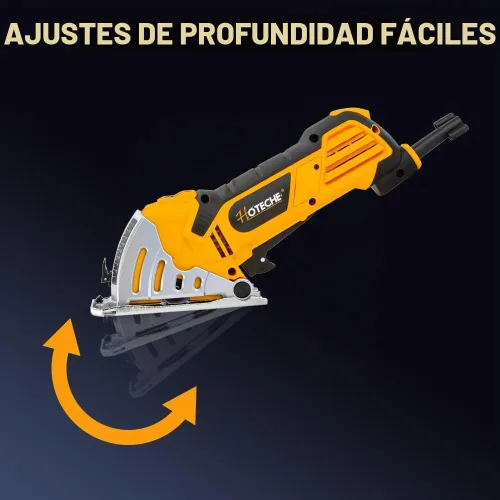 Vista 4 de Hoteche Mini sierra circular de 3-3/8 pulgadas, sierra circular eléctrica compacta de 500 W con 2 cuchillas para madera, azulejos y metal blando