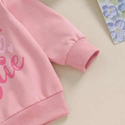 Vista 5 de KMBANGI Ropa de bebé niña de manga larga con cuello redondo y estampado de letras, sudadera elástica para otoño e invierno