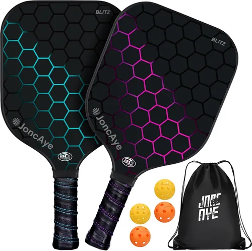 Vista 13 de JoncAye Pickleball Paddles Set of 4 or 2, USAPA Approved Fiberglass Rackets with Outdoor Indoor Balls, Bag, Overgrip, Lightweight for Family