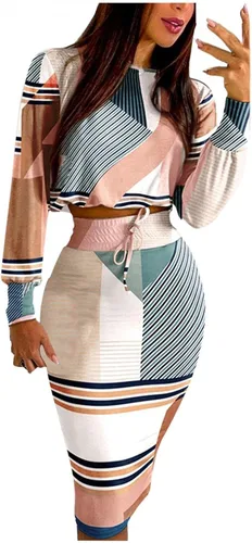 Vista 3 de Conjunto de 2 piezas para mujer, conjunto de falda corta de manga larga y falda tubo midi, conjunto de vestido formal para el trabajo y negocios