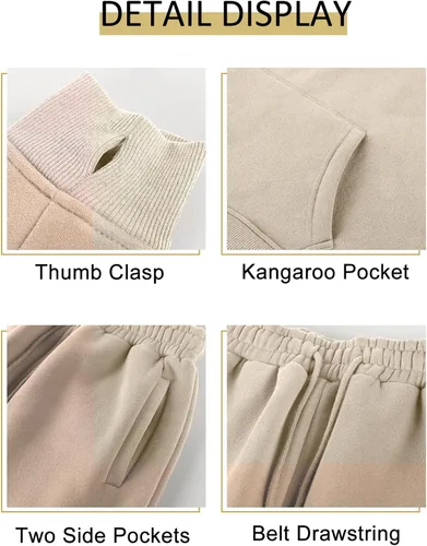 Vista 60 de Kissonic Conjunto deportivo de forro polar para mujer, 2 piezas, sudadera con capucha y pantalones deportivos