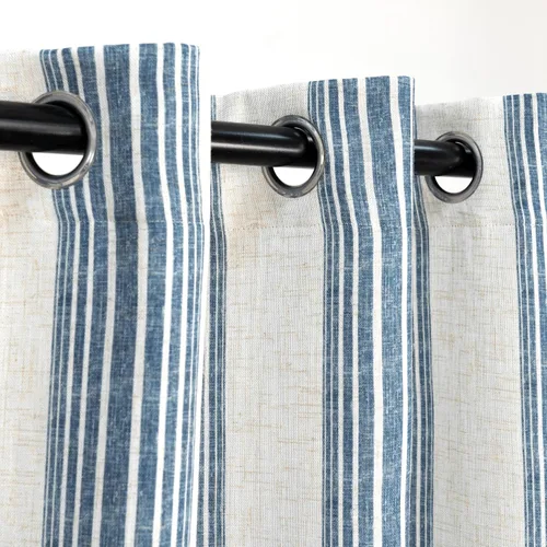 Vista 64 de DriftAway Chris Linen - Cortinas opacas con capa térmica y reductora de sonido, 63 pulgadas de largo para dormitorio, cortinas estampadas a rayas
