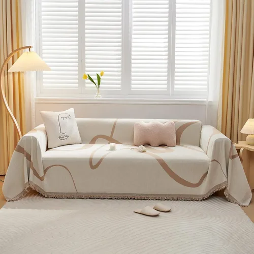 Vista 19 de VClife Funda bohemia de felpilla para sofá, apta para mascotas, gruesa, beige, crema, blanco, a cuadros, triangular, con borlas, agradable a