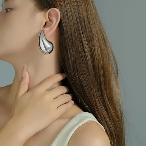 Vista 6 de Aretes de aro gruesos extra grandes para mujer, ligeros, huecos, abiertos, aretes de lágrima, hipoalergénicos, joyería de moda para mujeres y niñas