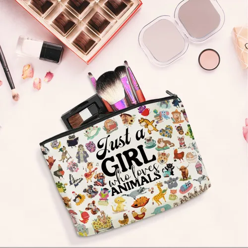 Vista 4 de jeilink Linda chica ama a los animales, bolsa de maquillaje divertida de viaje, bolsa de aseo de viaje, recuerdos de fiesta de animales, decoración