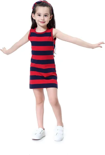 Vista 2 de Vokamara Vestido casual sin mangas de rayas blancas y negras para niña pequeña