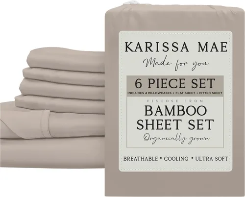 Vista 9 de KARISSA MAE Juego de sábanas de viscosa de bambú de lujo, 100% certificado FSC, refrescante, lujosamente suave, bolsillos profundos de 18 pulgadas