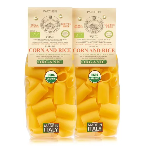 Vista 9 de Morelli Paccheri Pasta orgánica, grande, sin gluten hecha de maíz y arroz, pasta sin gluten de Italia, pasta gourmet italiana, 8.8 onzas