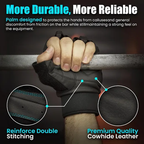 Vista 5 de Guantes de entrenamiento de cuero para hombres y mujeres, guantes antideslizantes para levantamiento de pesas, gimnasio y ciclismo con malla