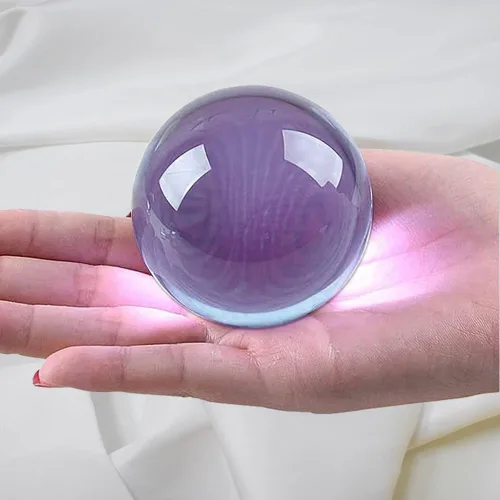Vista 2 de Bola de cristal mágica de 1.575 in de cristal curativo transparente púrpura bola fondo decoración del hogar esfera fotografía lente bola foto apoyo