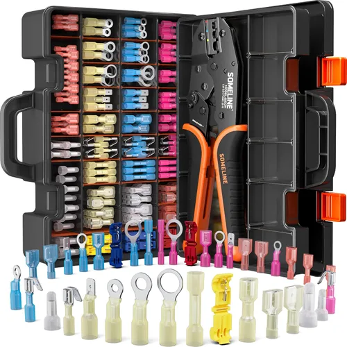 Vista 10 de SOMELINE - Herramienta de crimpado para kit de conectores termorretráctiles, con conectores termorretráctiles de extremo calibre 22-10 de grado