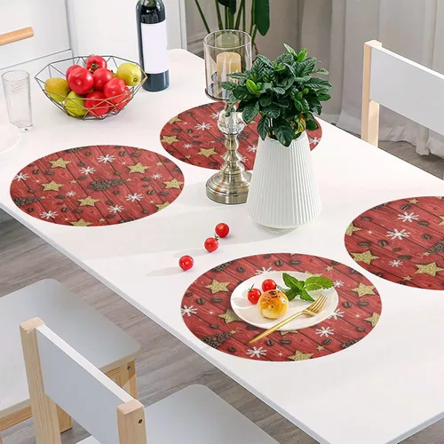 Vista 6 de Christmas Trees Planket Red PVC Plate Mat, Non Slip Placemats Heat Resistant for Kitchen one sizex4