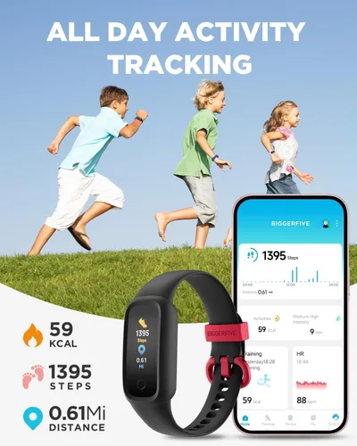 Vista 2 de BIGGERFIVE Vigor 2 L Reloj de seguimiento de actividad para niños para niños y niñas de 5 a 15 años, rastreador de actividad, monitor de frecuencia