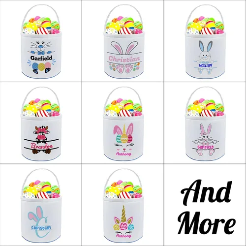 Vista 2 de Cesta de Pascua personalizada con nombre para niñas, niños y niños, cesta de Pascua personalizada bolsas de regalo para caza de huevos de Pascua