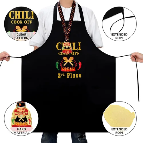 Vista 3 de Liitrsh 6 piezas Chili Cook off Delantal Chili Cook off Medallas Premios 1º/2º/3er Lugar para Hombres Mujeres Familiares Amigos, Principalmente oro